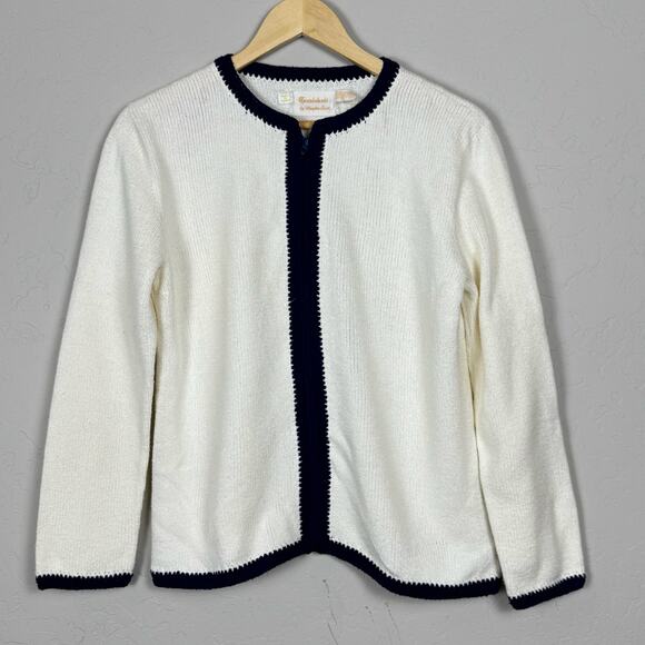VTG Tennisknit by Hampton Court 100% Acrylic Zip Tweed Style Cardigan Preppy M - Picture 1 of 13